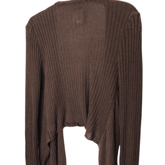 CENIT Tie Front Shrug Chocolate Brown Ribbed Sweater Wrap Size Large/NWT - Picture 6 of 7